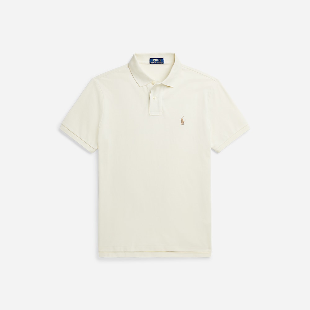 Custom Slim Fit Mesh Polo Shirt - Parchment Cream