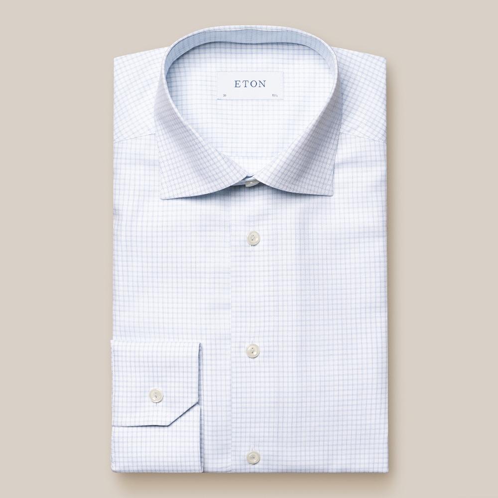 Contemporary Cotton-Tencel Check Shirt - Light Blue