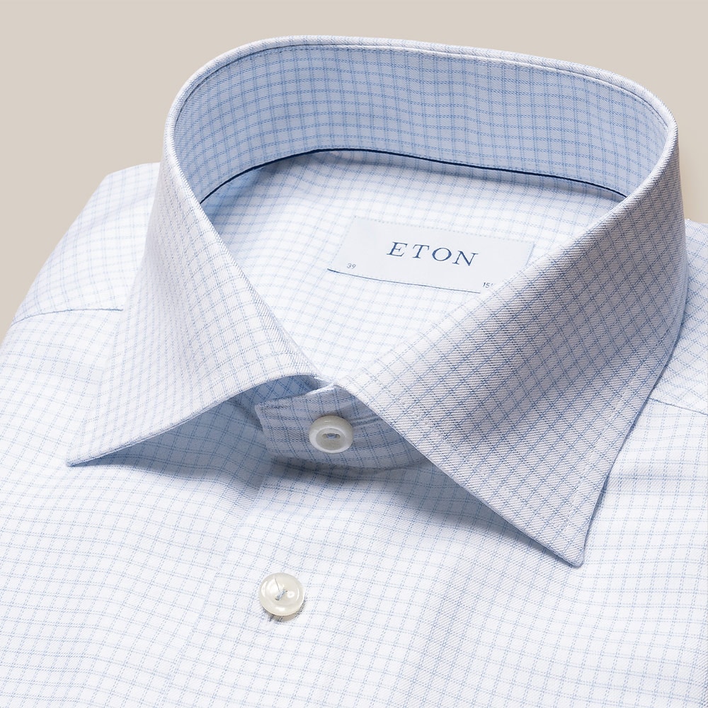 Contemporary Cotton-Tencel Check Shirt - Light Blue