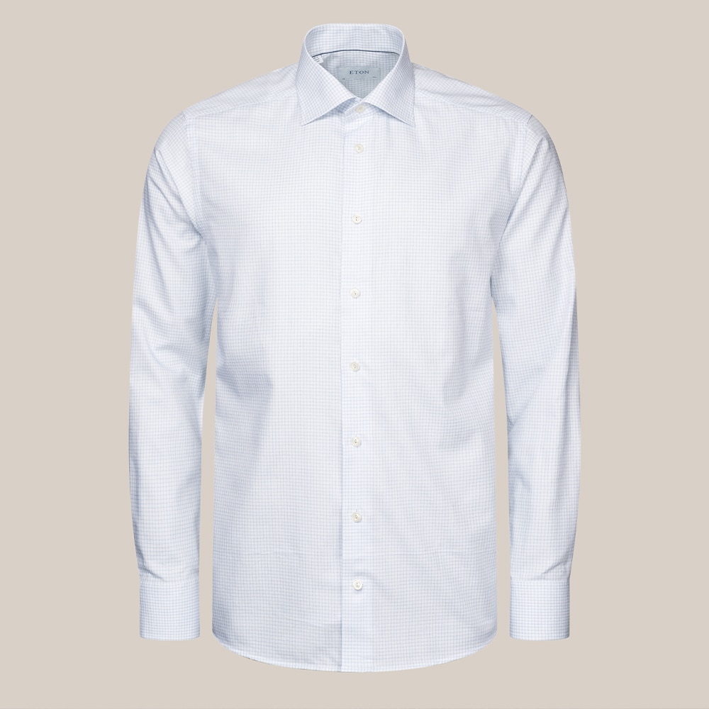 Contemporary Cotton-Tencel Check Shirt - Light Blue