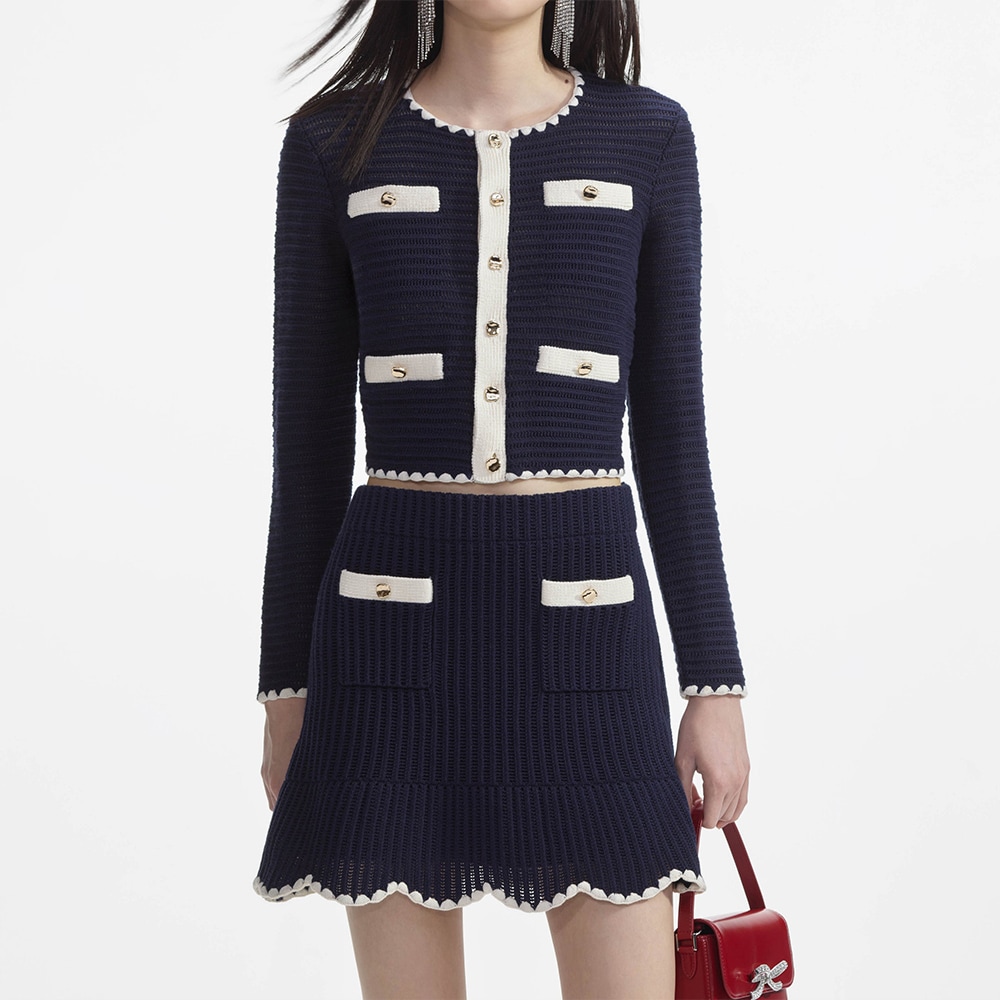 Crochet Contrast Trim Mini Skirt - Navy