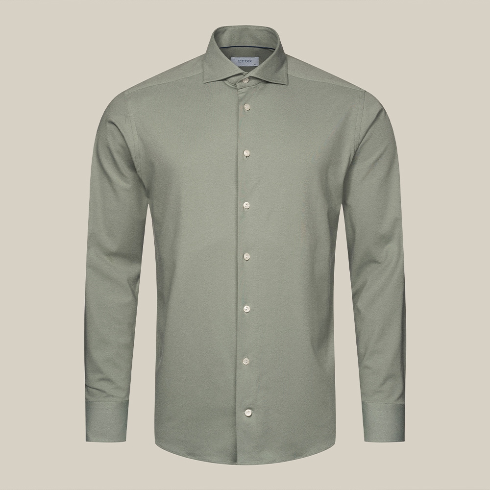 Slim Four-Way Stretch Shirt - Mid Green Solid