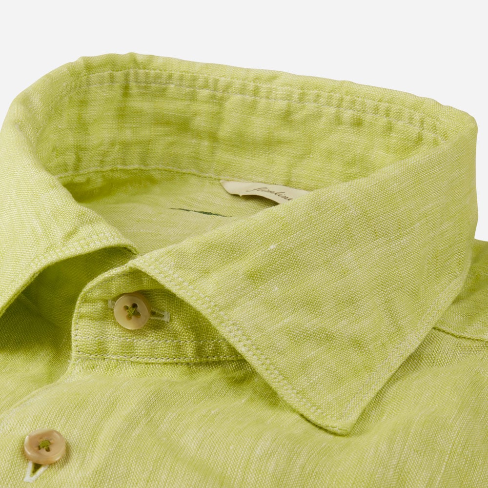 Fitted Body Linen Shirt - Green