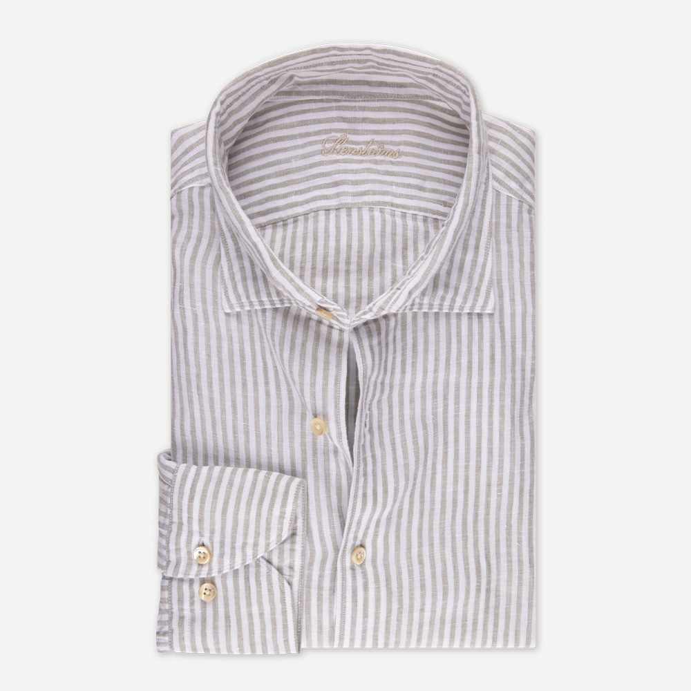 Fitted Body Casual Linen Shirt - Grey Stripe