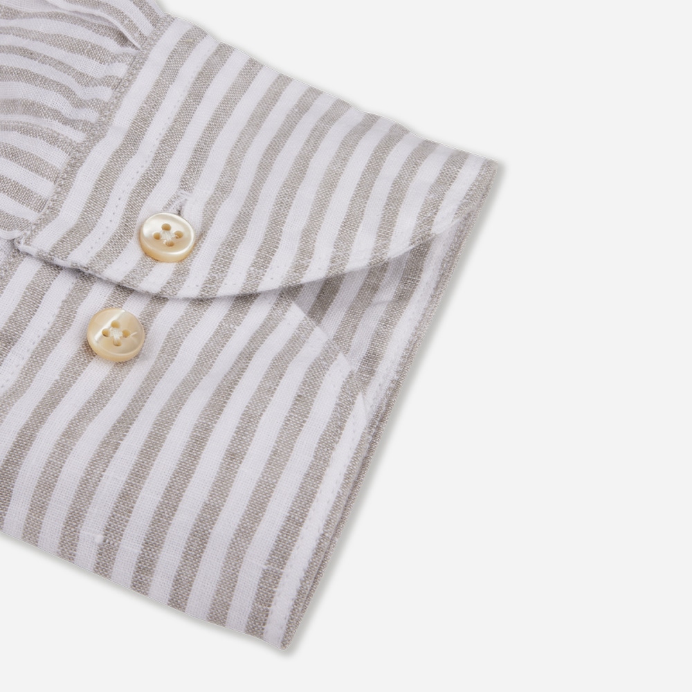 Fitted Body Casual Linen Shirt - Grey Stripe