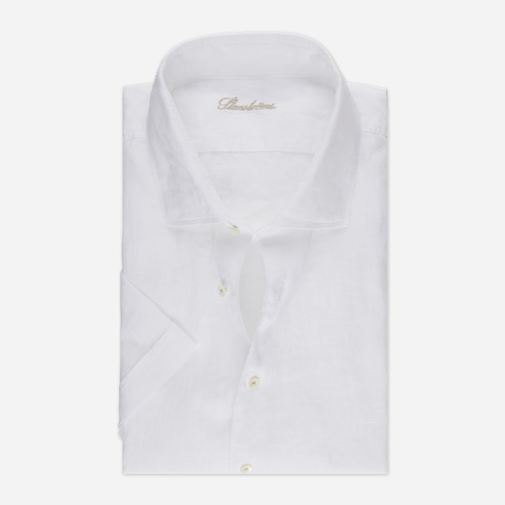 Fitted Body Short Sleeve Linen Shirt - White