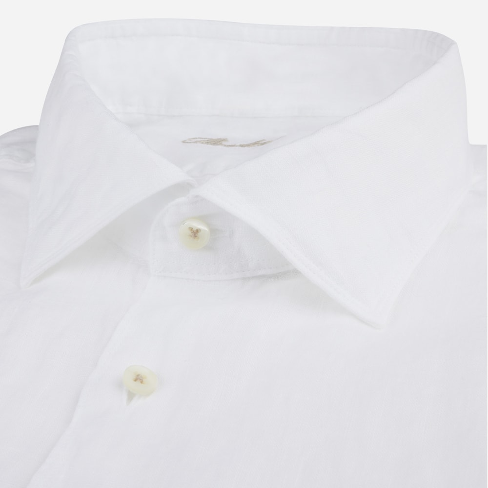 Fitted Body Short Sleeve Linen Shirt - White