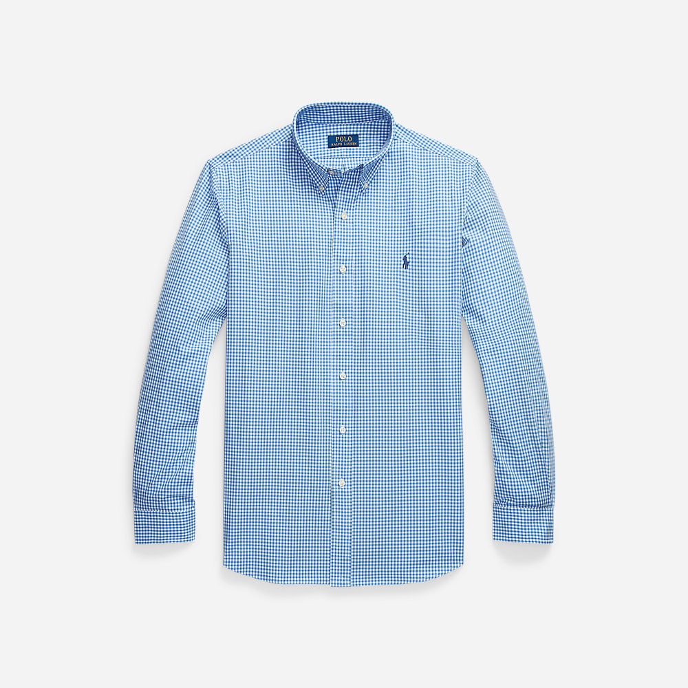Custom Fit Stretch Poplin Shirt - Blue/White Check