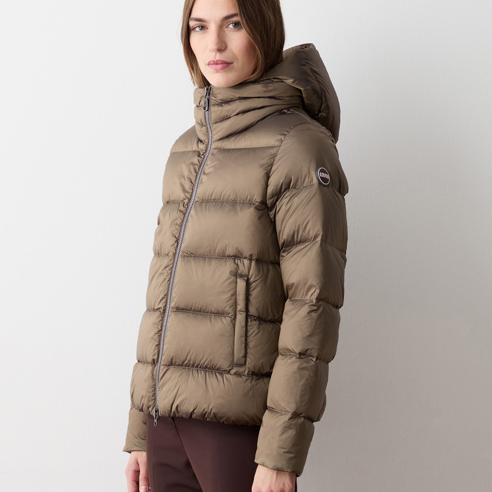 Down Jacket Short Hoodie - Dark Coffe Cream