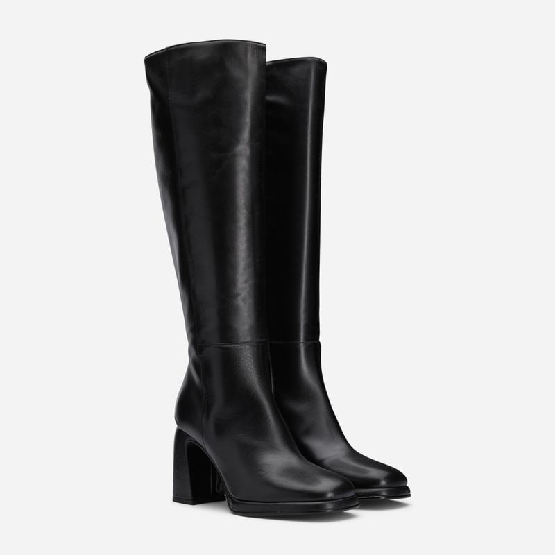 High Leather Boots - Vitello Nero