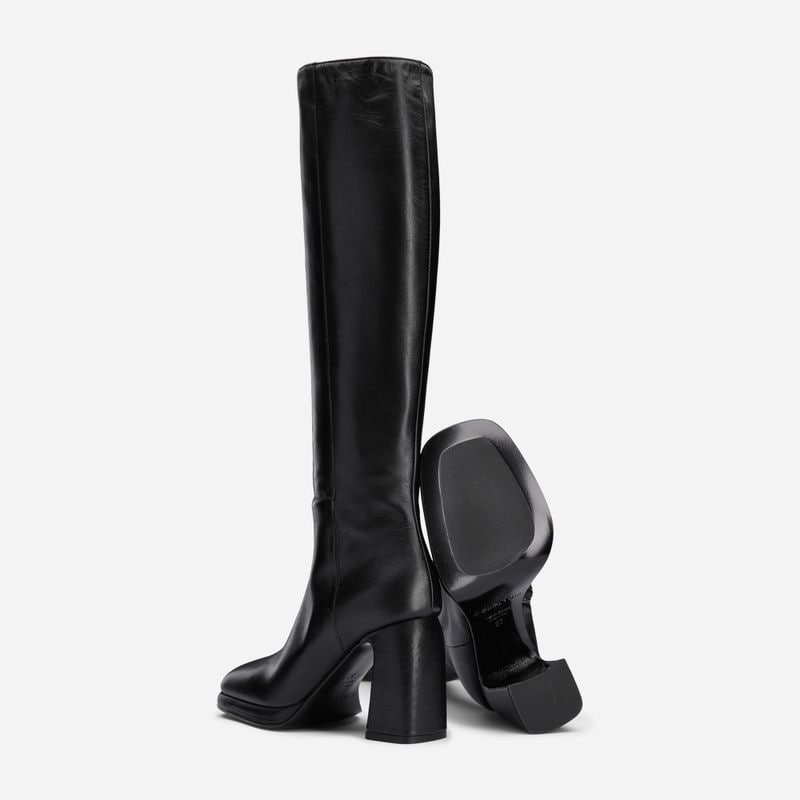 High Leather Boots - Vitello Nero