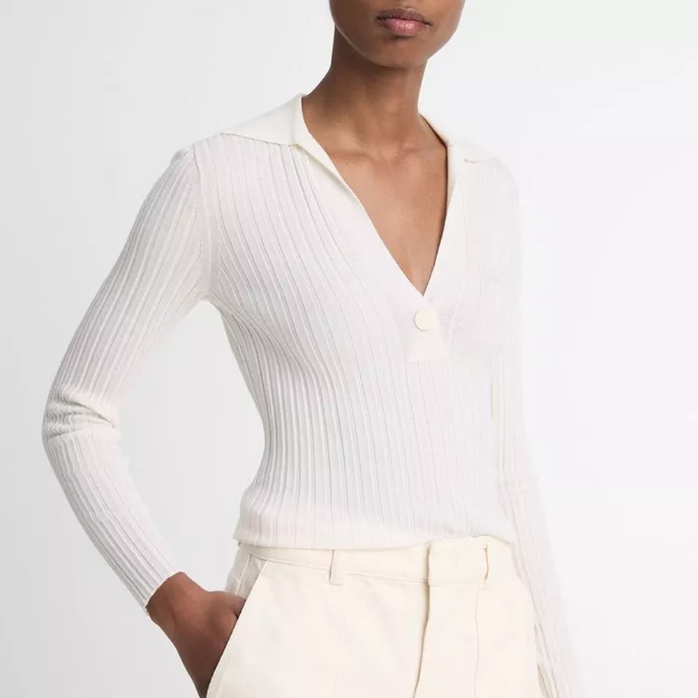 Italian Wool-Blend Snap Polo Sweater - Off White