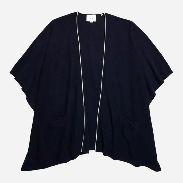 Cashmere Tipped Jersey Knit Cape With Pockets - Costal