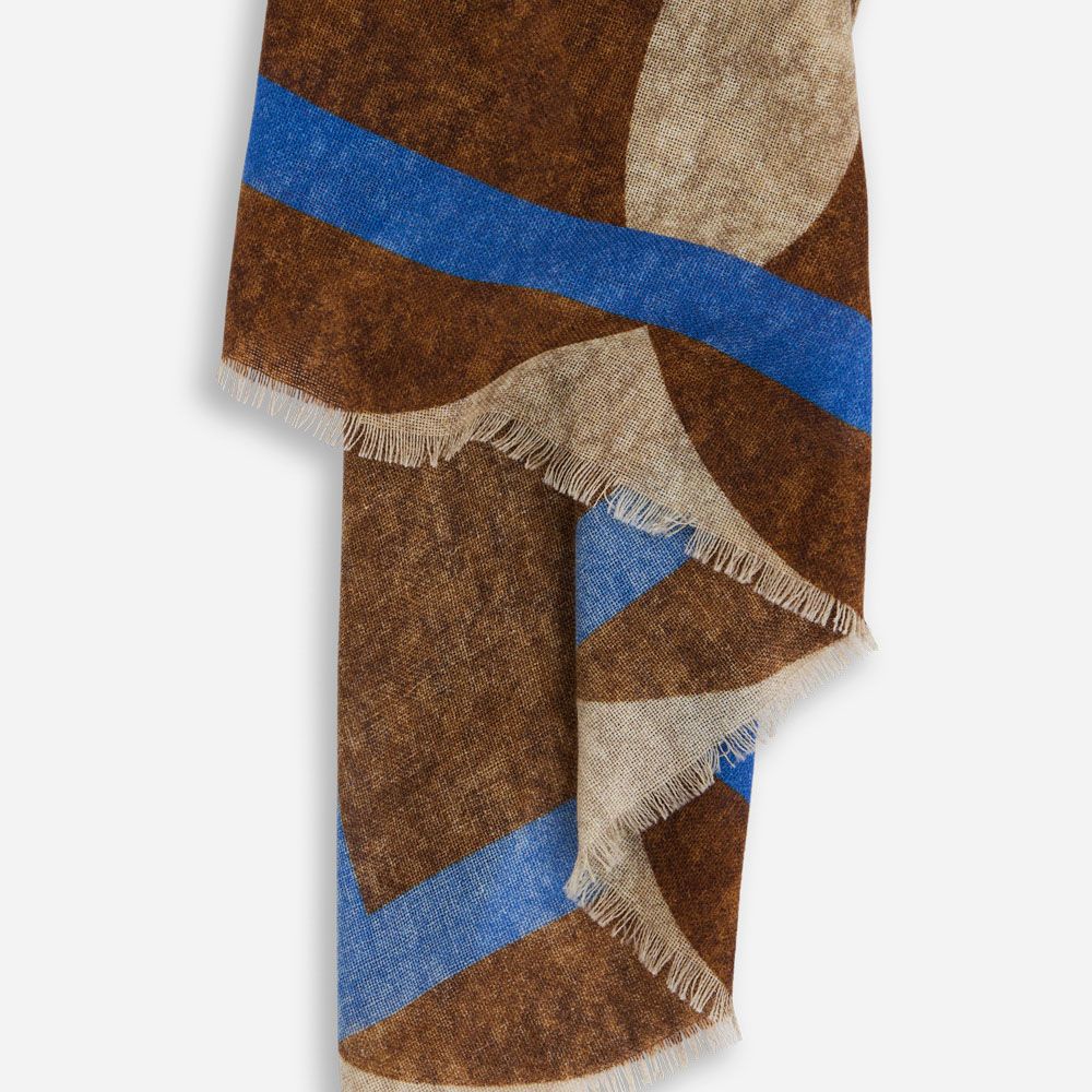 Scarf Wool - Brown-White-Blue