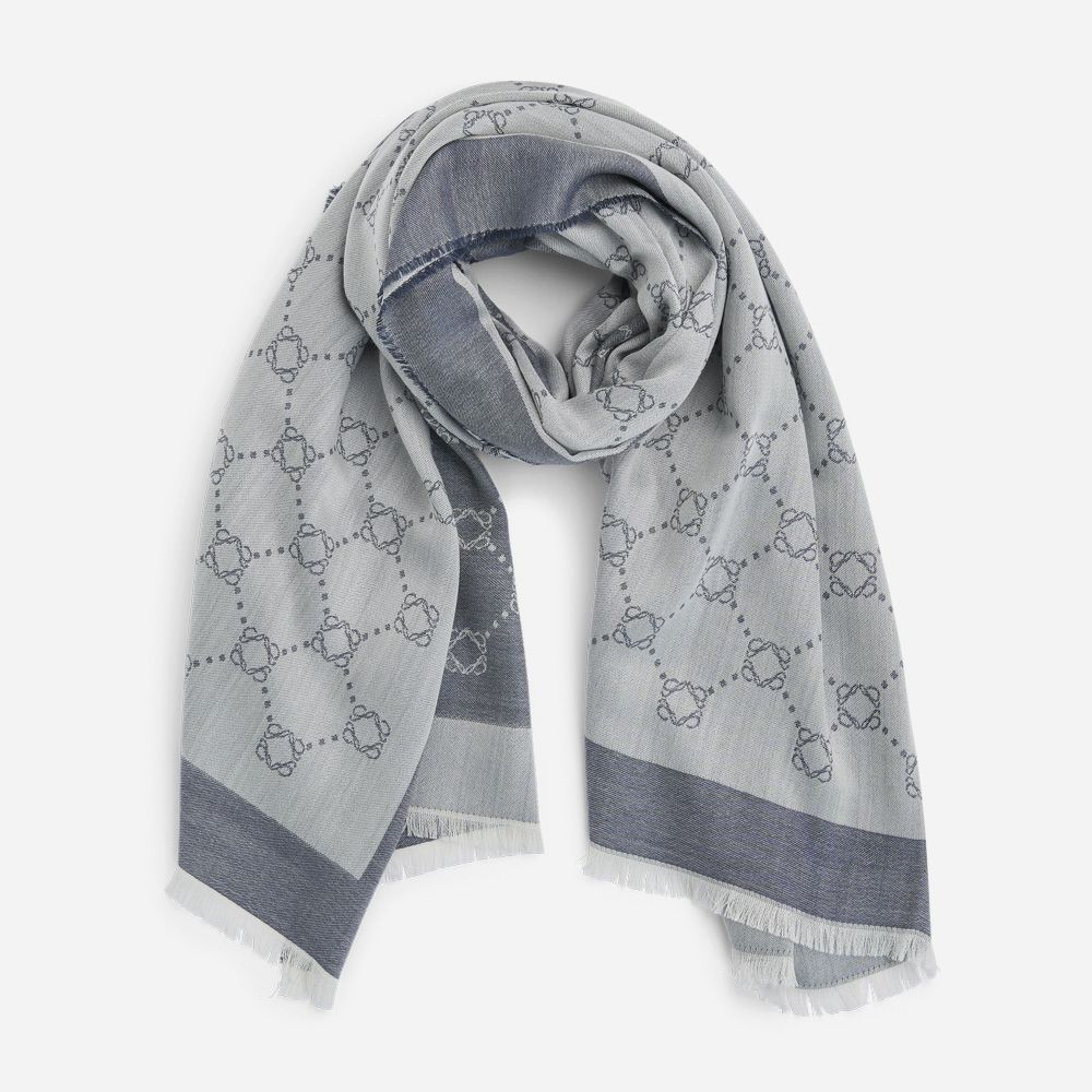 Silk-Wool Scarf - Blue-White