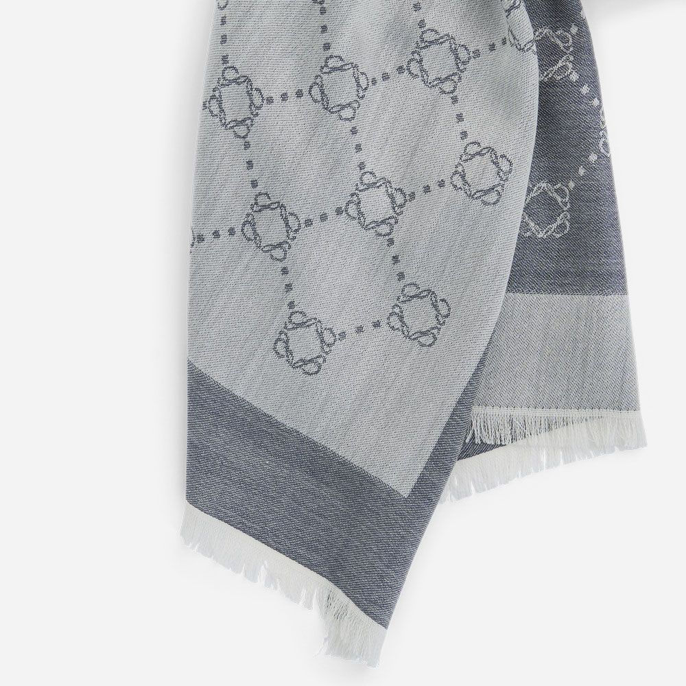 Silk-Wool Scarf - Blue-White