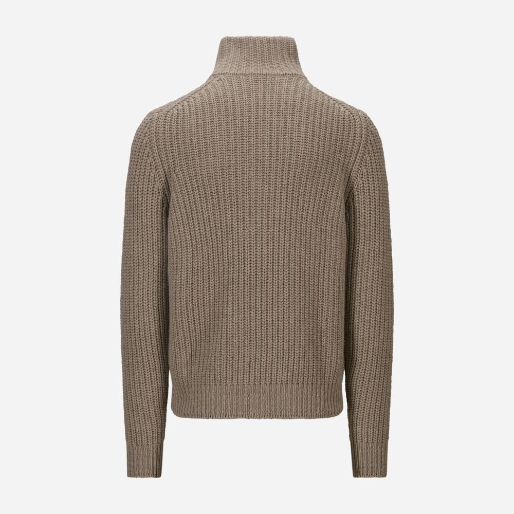 Full Zip Jacket Rib Wool-Cashmere - Beige