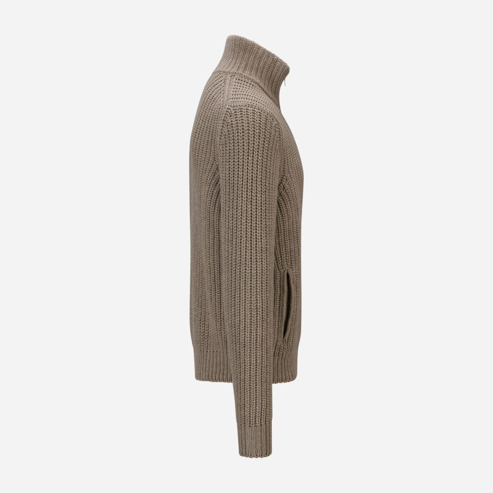 Full Zip Jacket Rib Wool-Cashmere - Beige