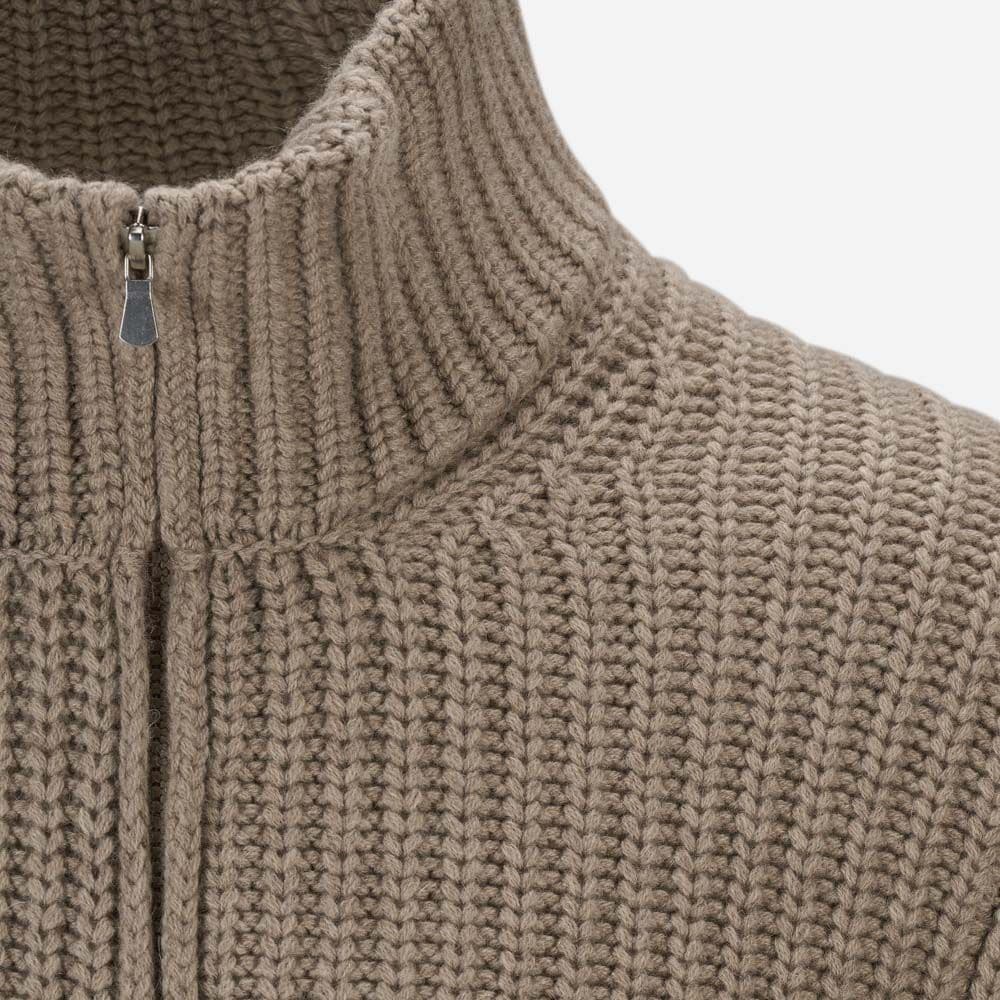 Full Zip Jacket Rib Wool-Cashmere - Beige