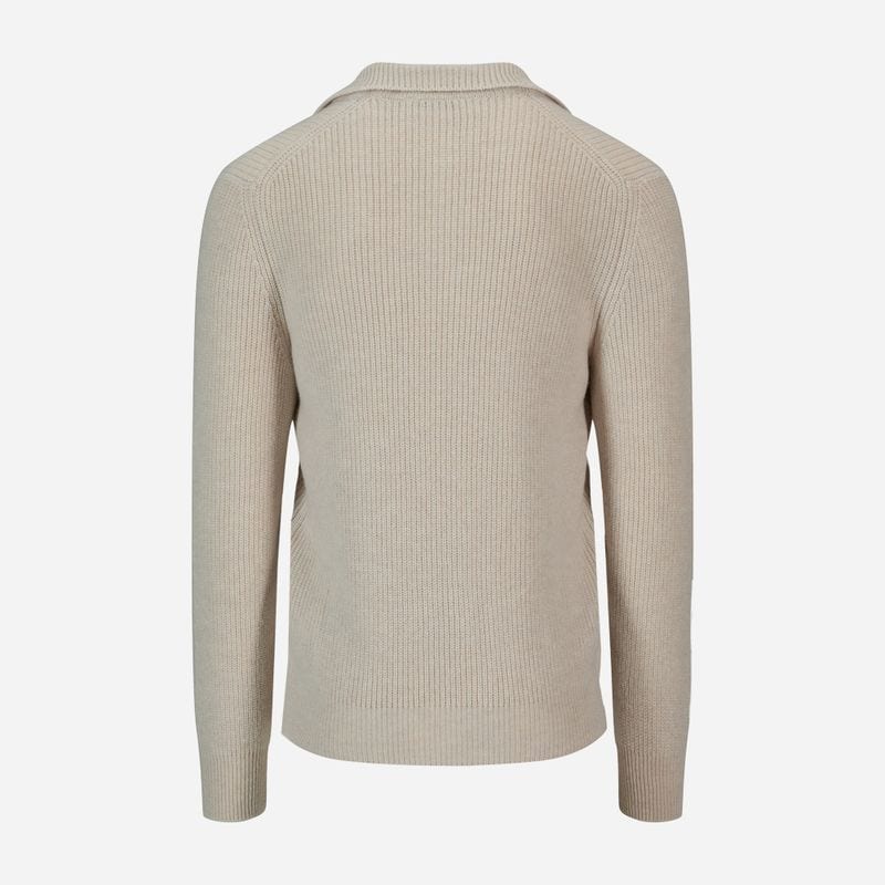 Rib Sweater Skipper Collar Wool - Beige