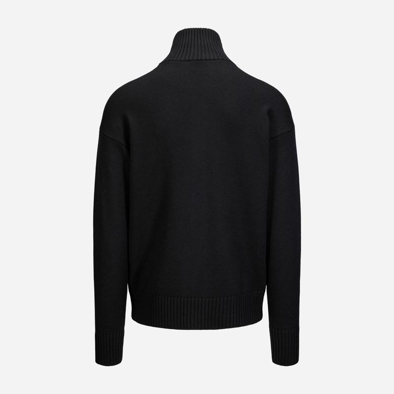 Full Zip Jacket High Neck Wool - Black