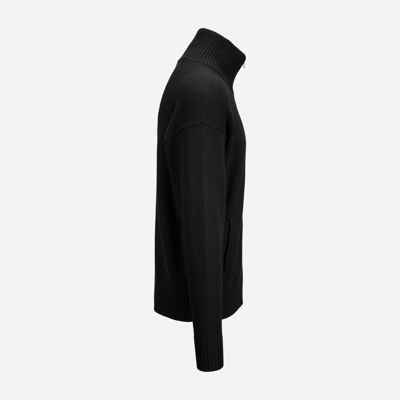 Full Zip Jacket High Neck Wool - Black