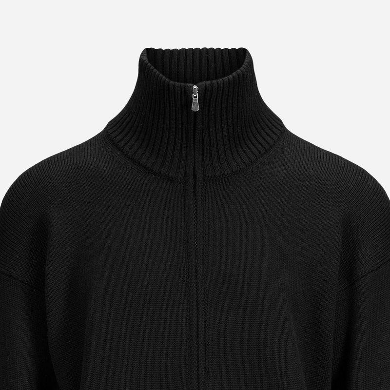 Full Zip Jacket High Neck Wool - Black