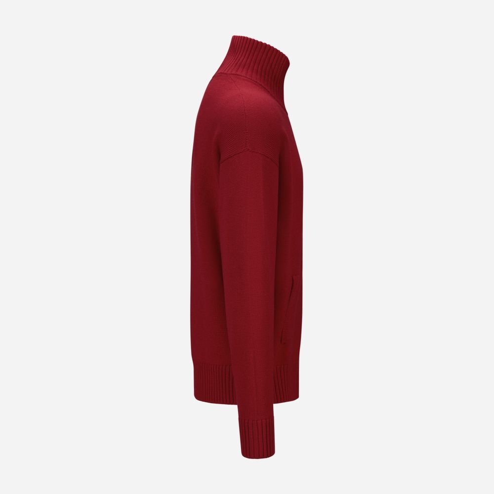 Full Zip Jacket High Neck Wool - Red