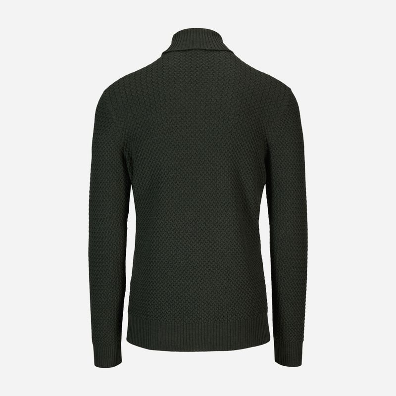 Turtle Neck Braided Wool .- Olive