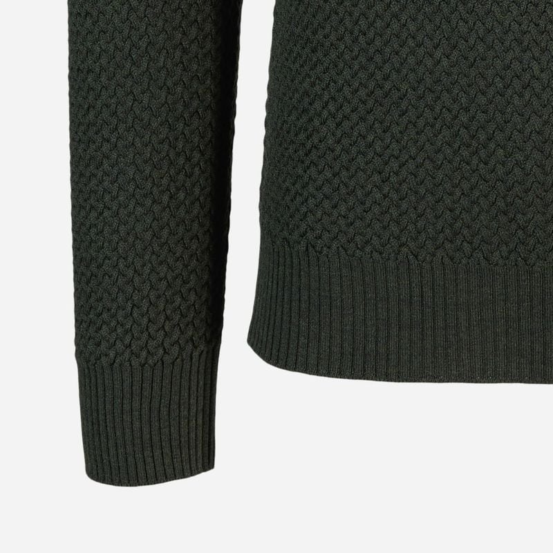 Turtle Neck Braided Wool .- Olive