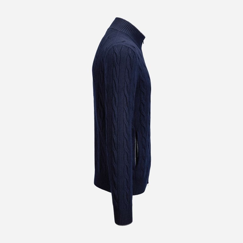 Full Zip Jacket Cable Cashmere - Navy