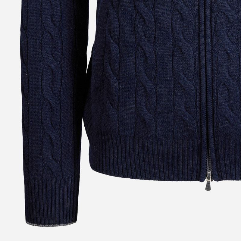 Full Zip Jacket Cable Cashmere - Navy