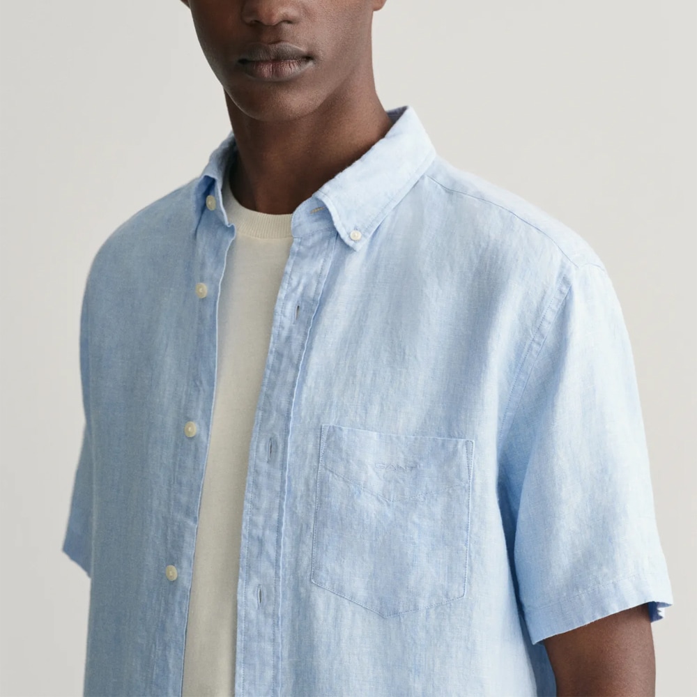 Linen Short Sleeve Shirt - Capri Blue