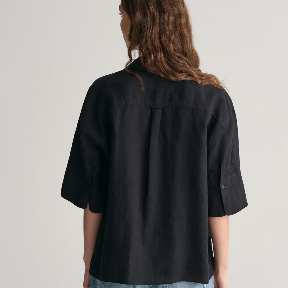 Relaxed Short Sleeve Linen Shirt - Ebony Black