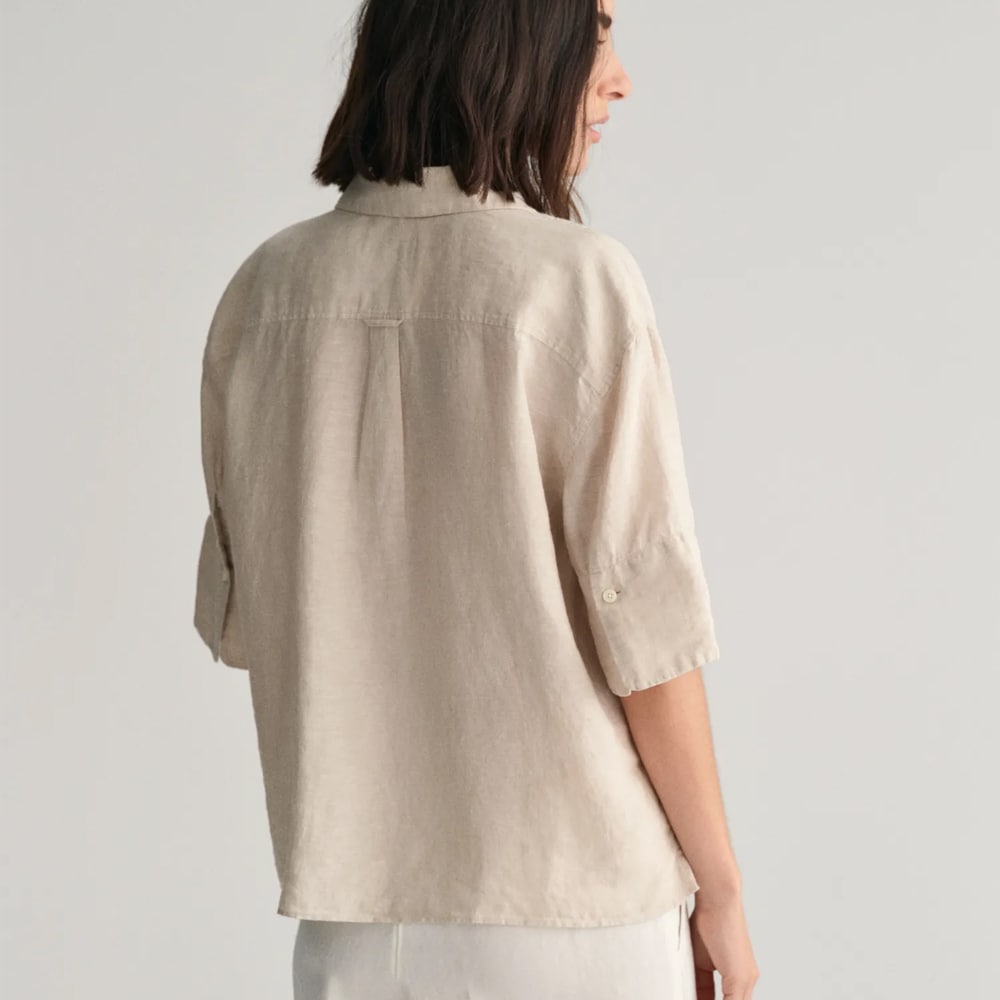 Relaxed Short Sleeve Linen Shirt - Dry Sand