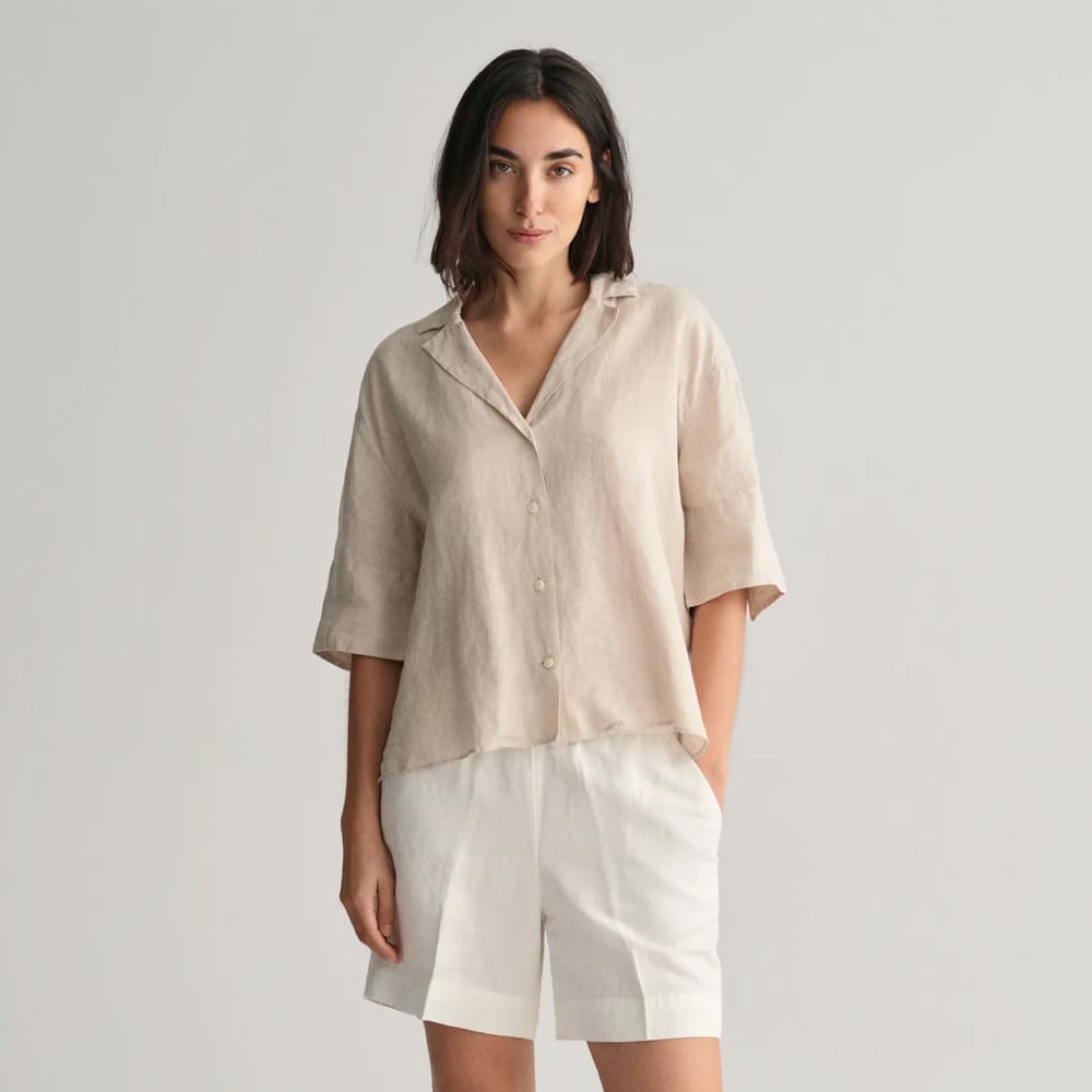 Relaxed Short Sleeve Linen Shirt - Dry Sand