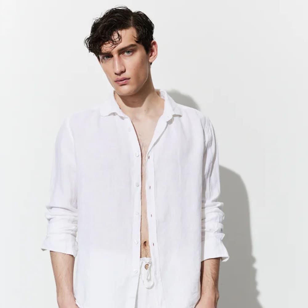 Mark Linen Shirt Long Sleeve - White