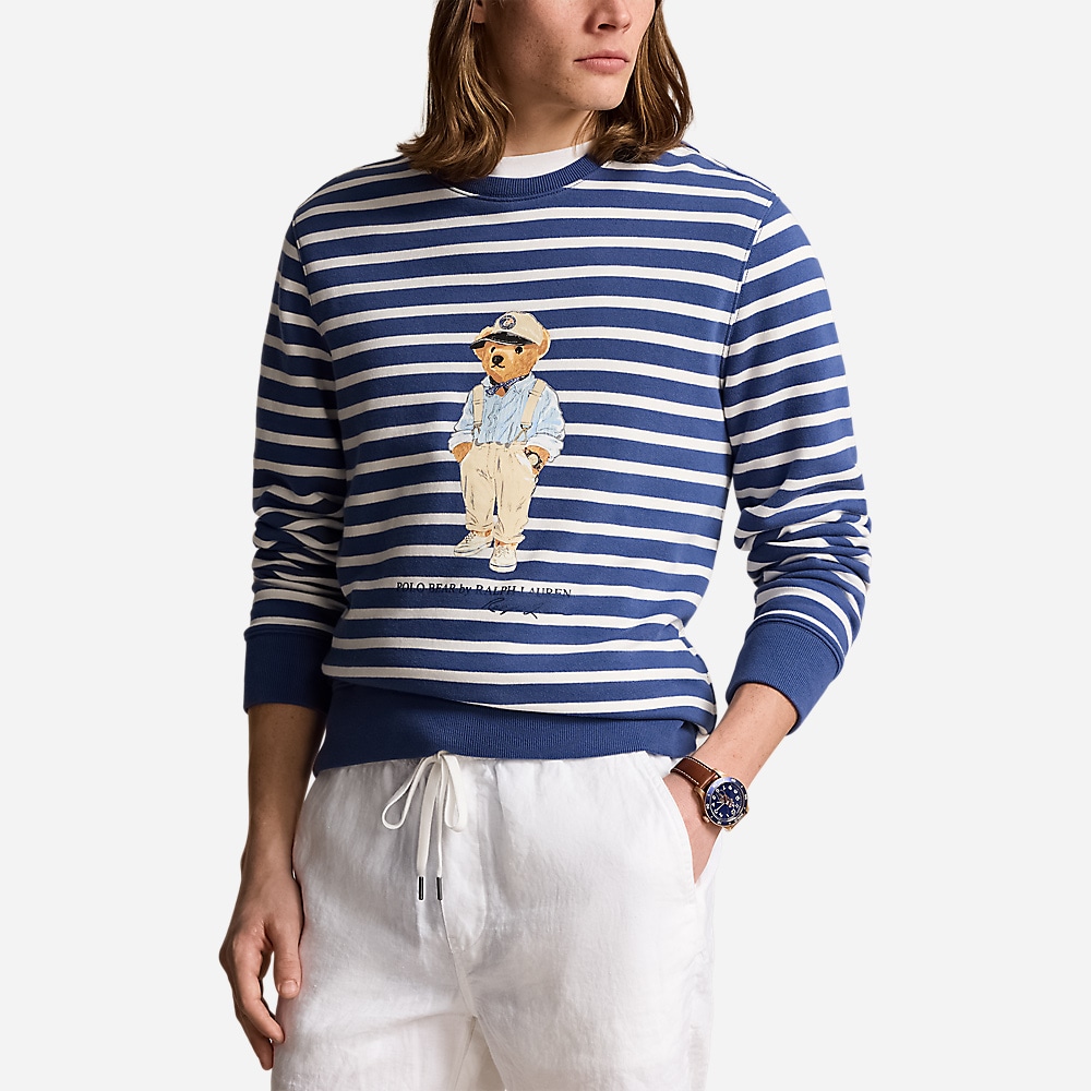 Polo Bear Striped Fleece Sweatshirt - Light Navy/Deck White