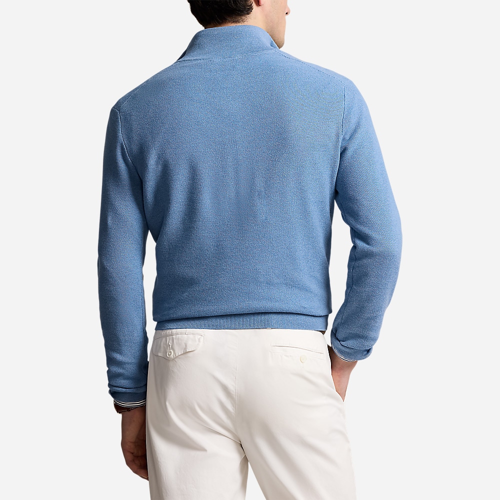 Mesh-Knit Cotton Quarter-Zip Sweater - Lake Heather