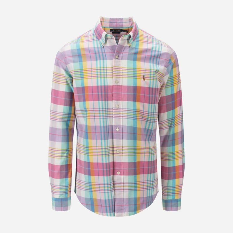 Custom Fit Plaid Sport Shirt - Pink/Seafoam Multi