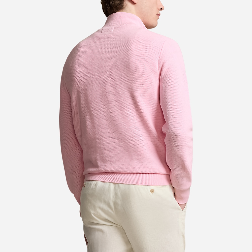 Mesh-Knit Cotton Quarter-Zip Sweater - Carmel Pink