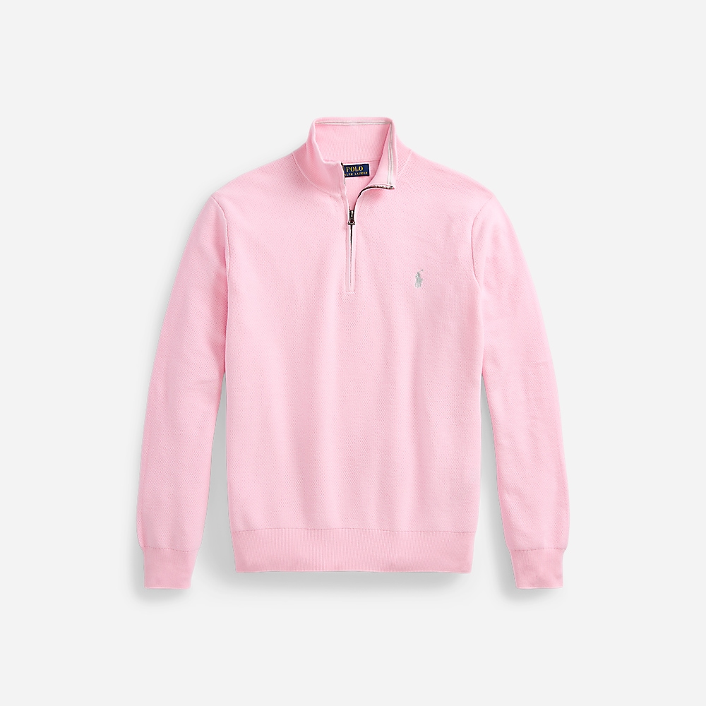 Mesh-Knit Cotton Quarter-Zip Sweater - Carmel Pink