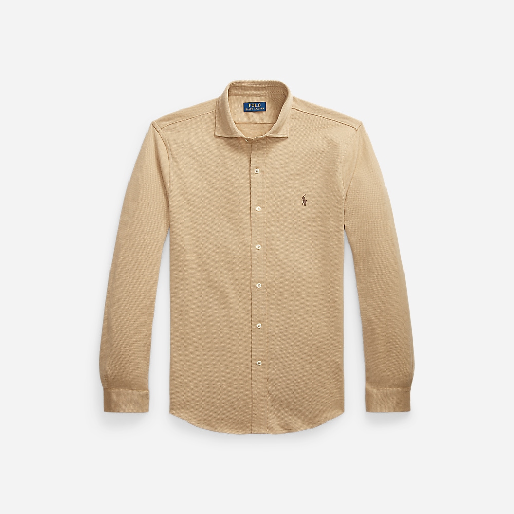 Herringbone Jacquard-Knit Shirt - Dark Beige/Sand Dune