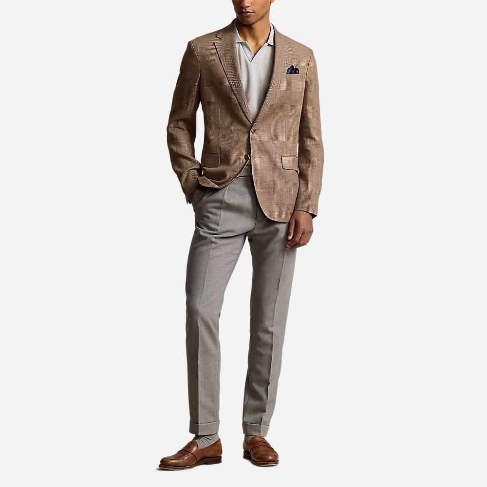 Polo Soft Modern Glen Plaid Suit Jacket - Tan/Brown