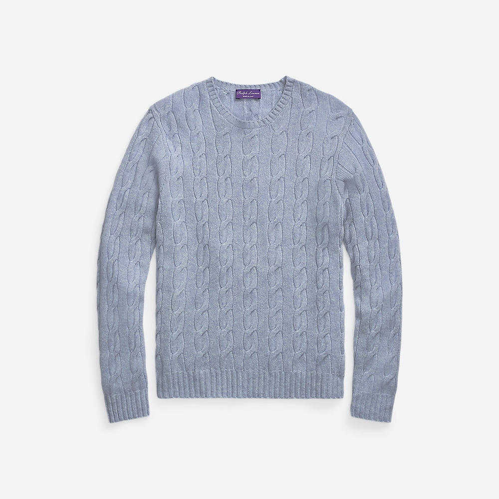 Cable-Knit Cashmere Sweater - Soft Blue Melange