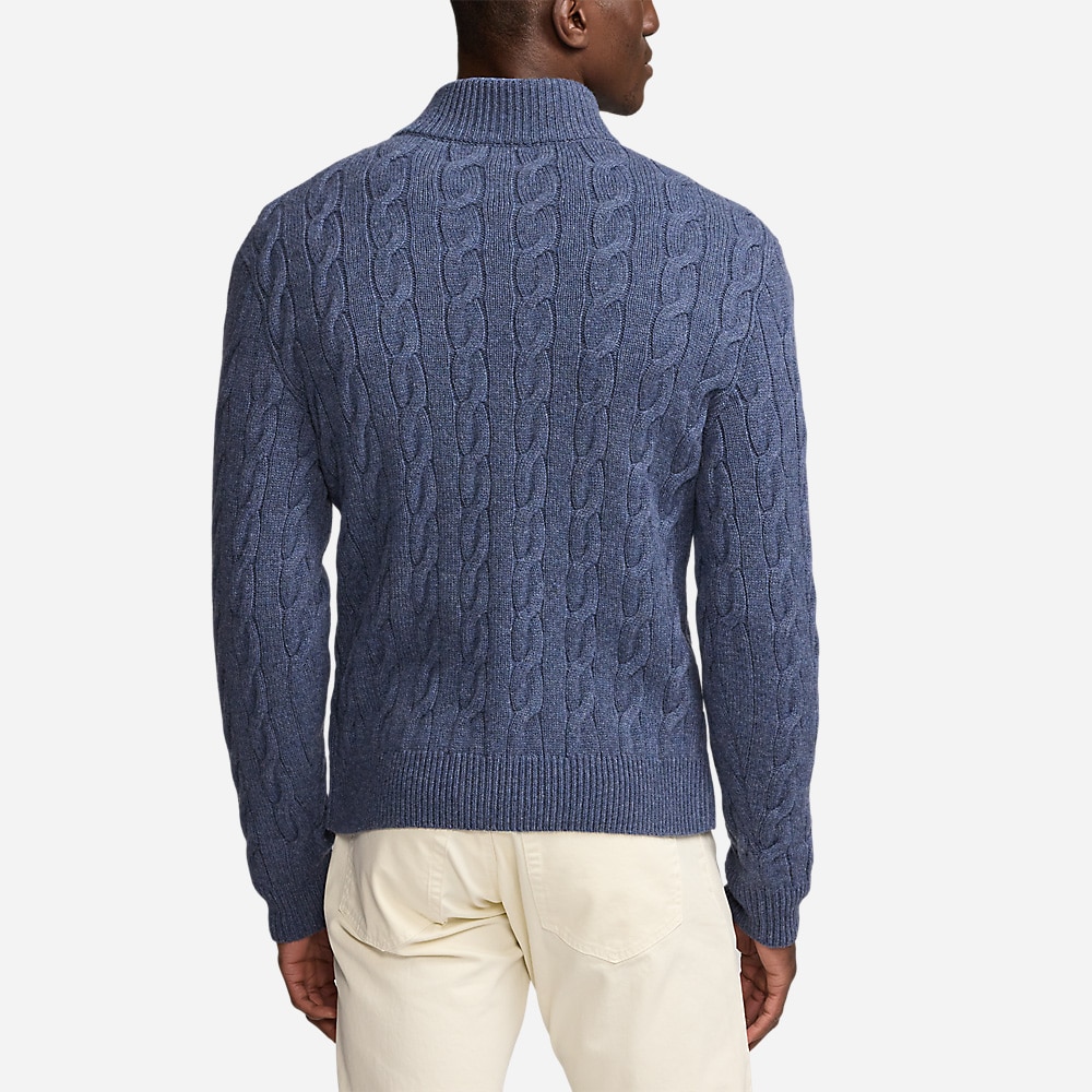 Cable-Knit Cashmere Mockneck Sweater - Supply Blue Melange