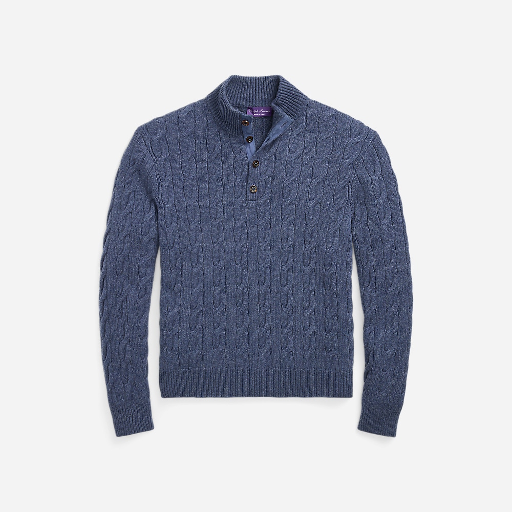 Cable-Knit Cashmere Mockneck Sweater - Supply Blue Melange