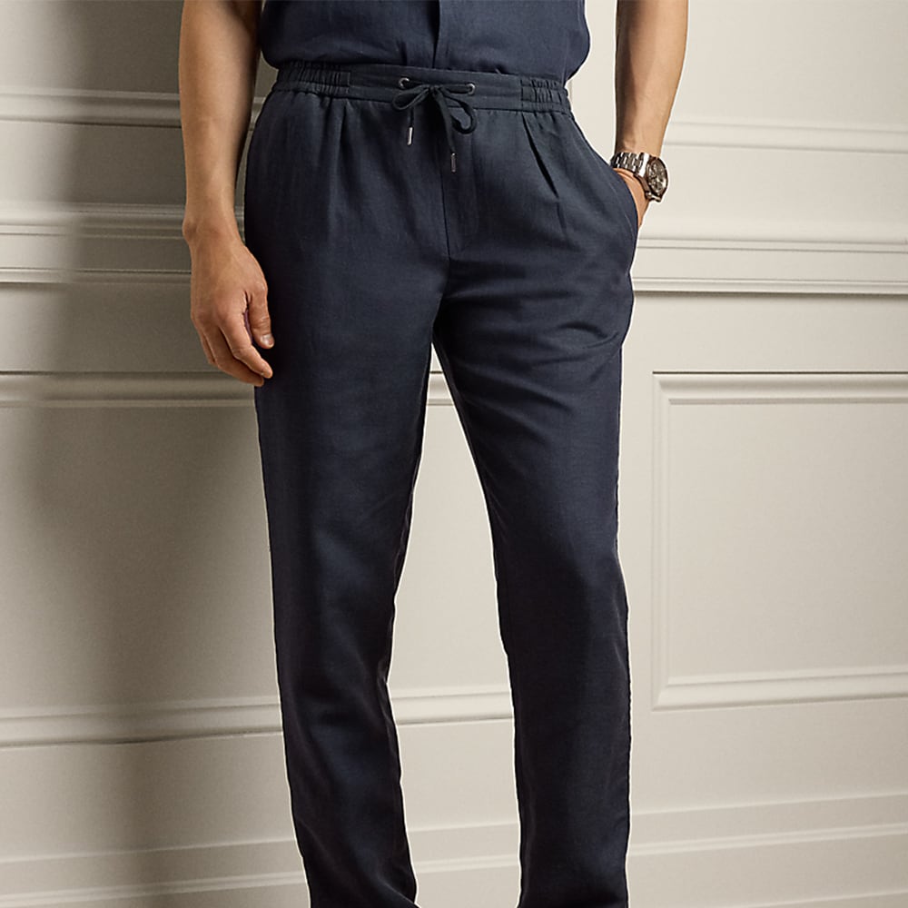 Silk-Linen Drawstring Trouser - Classic Chairman Navy