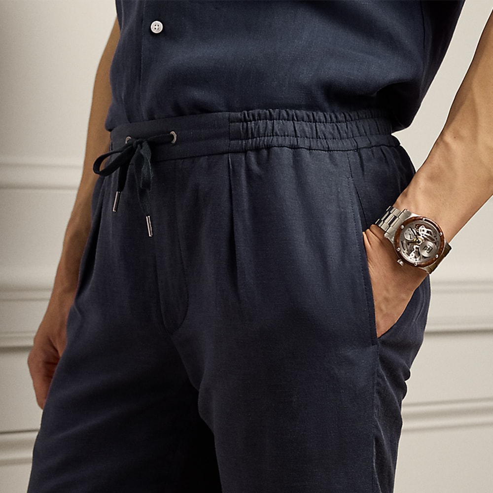 Silk-Linen Drawstring Trouser - Classic Chairman Navy