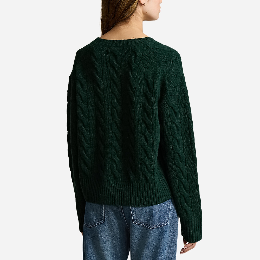 Cable-Knit Wool-Cashmere V-Neck Sweater - Moss Agate